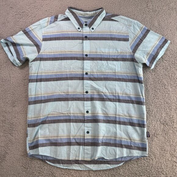 Patagonia Other - Patagonia Shirt Mens L Blue Striped Short Sleeve Button‎ Up Organic Cotton